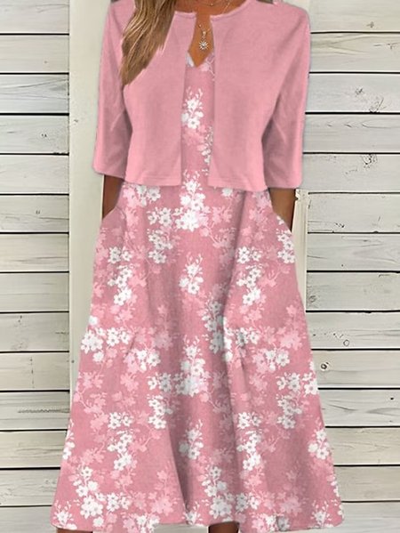 

Floral V Neck Casual Two-Piece Set, Pink, Suit Set