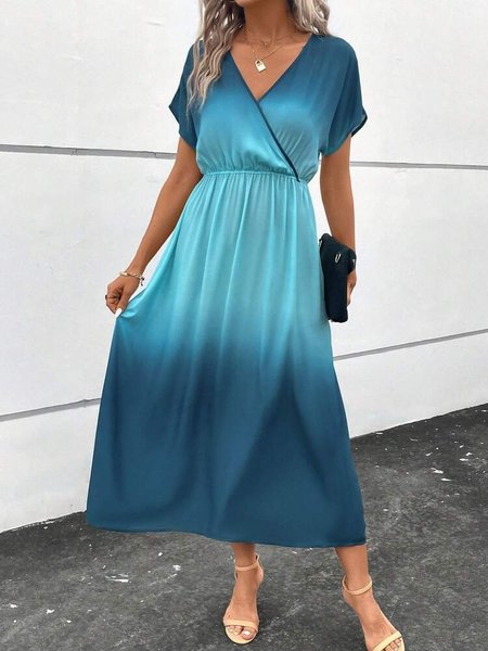 

Casual Ombre Cross Neck Loose Dress, Blue, Dresses