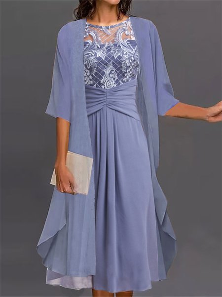 

Elegant Regular Fit Crew Neck Two-Piece Set, Blue, Formal Dresses