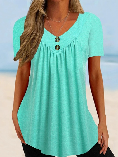 

Loose Plain V Neck Casual T-Shirt, Green, T-Shirts