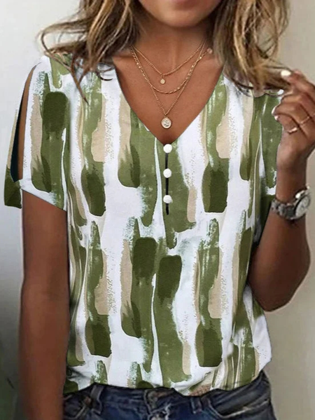 

Casual Geometric V Neck Shirt, Green, Shirts & Blouses
