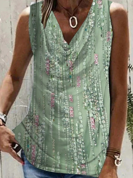 

Casual Floral Loose Tank Top, Green, Tanks & Camis