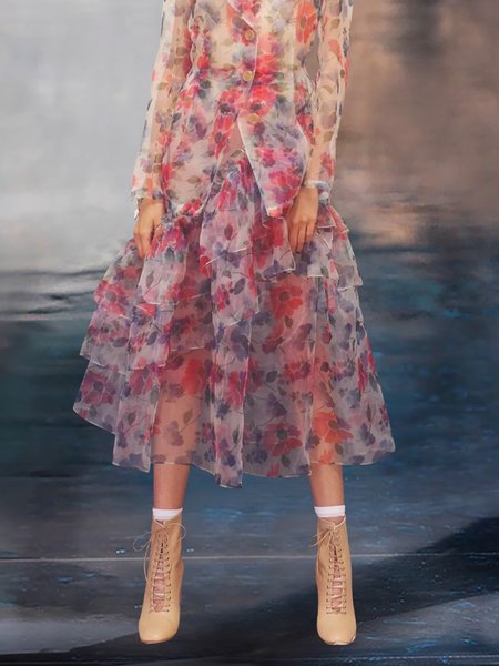 

Daily Midi Floral Elegant Regular Fit Skirt, Red, Skirts