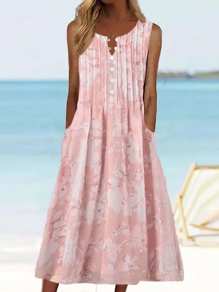 

Plus Size Notched Casual Floral Dress, Pink, Dresses