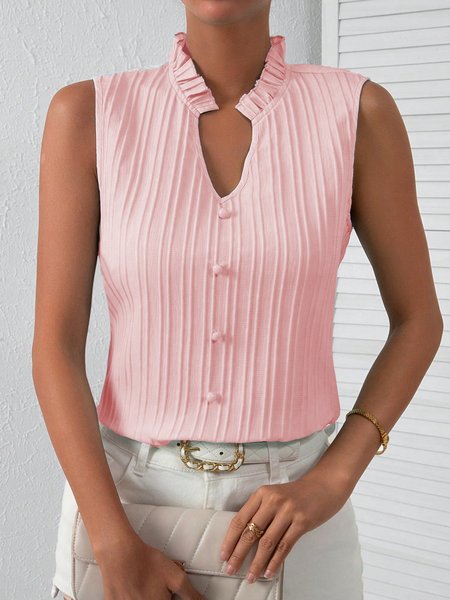 

Plain Elegant Lotus Leaf Collar Regular Fit Tank Top, Pink, Tanks & Camis
