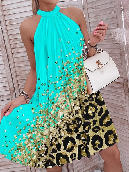 

Gradient Leopard Crew Neck Loose Tank Dress, Light_green, Dresses