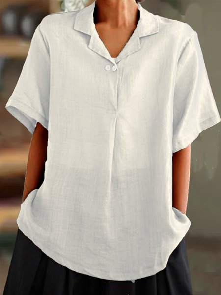 

Women Casual Plain Button V Neck Loose Blouse, White, Blouses & Shirts