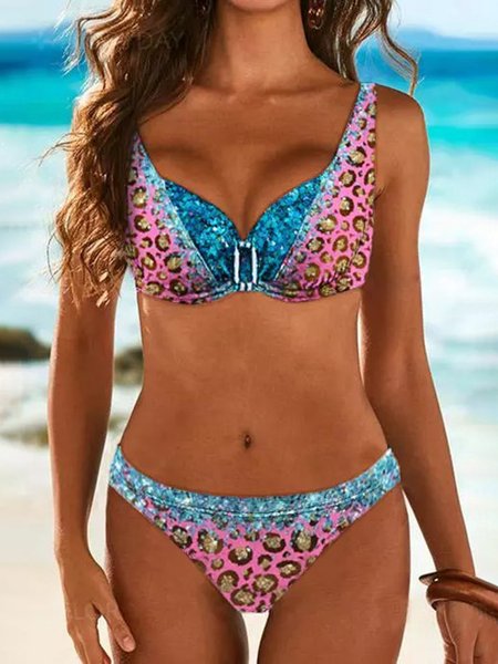 

Printing Vacation Leopard Bikini, Pink, swimwear>>Bikini Sets