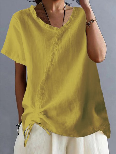 

Women Casual Plain Drawstring Loose Casual Tunic Top, Yellow, Tunics