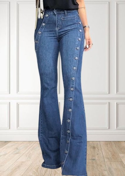 

Vintage Style Wide Leg Flare Denim Jean, Blue, Denim&Jeans