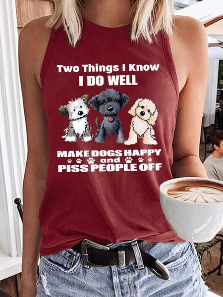 

Women's Dog Lover Funny Casual Crew Neck Tank Top, Red, Tank Tops
