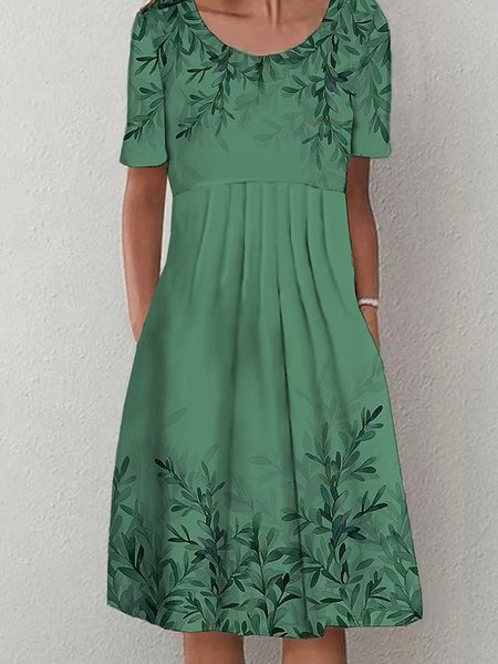 

Floral Loose Casual Crew Neck Dress, Green, Dresses