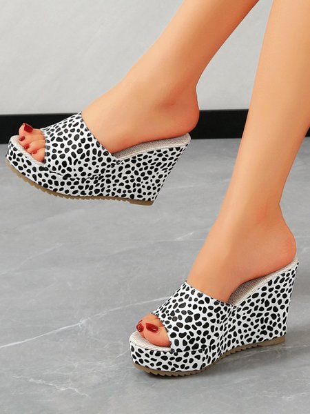 

Leopard Print Wedge Sandals, White, Sandals