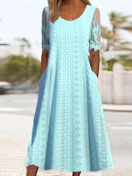 

Plain Casual Lace Panel Loose Dress, Light blue, Dresses
