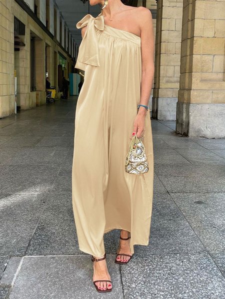 

One Shoulder Loose Elegant Plain Dress, As picture, Maxi Dresses