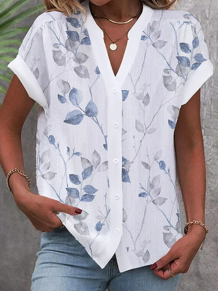 

Loose Casual Floral Linen Blouse, White, Shirts & Blouses