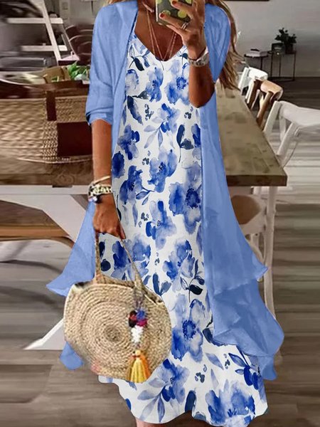 

Chiffon Loose Casual Two-Piece Set, Blue, Suit Set