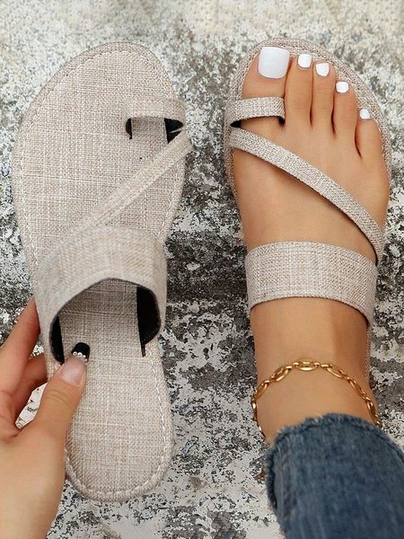 

Casual Denim Shoes Toe Ring Slide Jean Sandals Jean Slippers, Khaki, Sandals