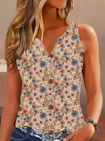 

Casual Spaghetti Regular Fit Floral Tank Top, Brown, Tanks & Camis