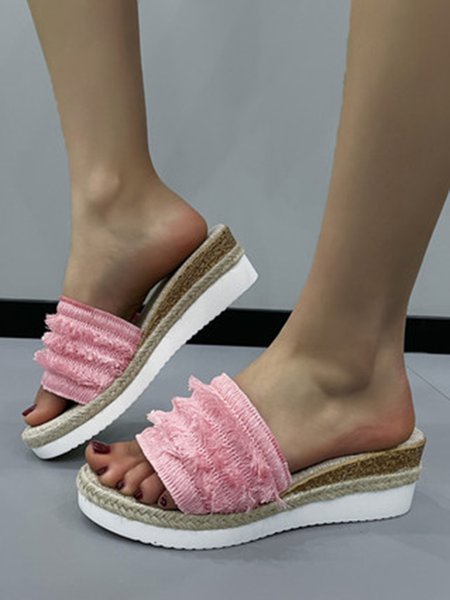 

Green Multi-Layered Tassel Beach Straw Wedge Sandals, Pink, Sandals