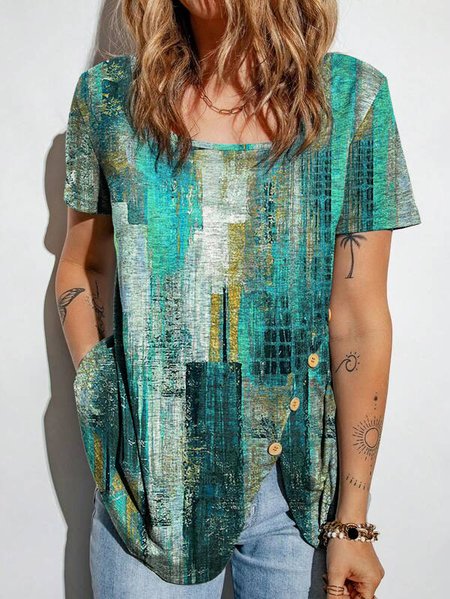 

Crew Neck Loose Casual Knitted Shirt, Green, Shirts & Blouses
