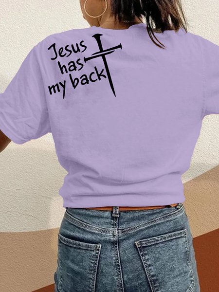

Women's Jesus has my back printed casual Cotton Casual T-Shirt, Purple, T-shirts