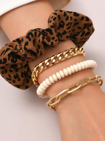 

4pcs Urban Casual Beaded Chain Hair Circle Layered Bracelet Female Can Tie Hair, As picture, Bracelets