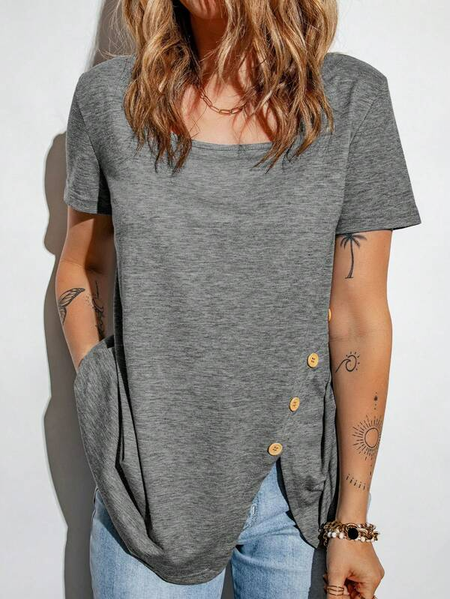 

Square Neck Loose Plain Casual Shirt, Gray, Shirts & Blouses