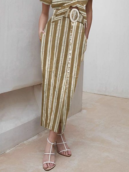

Urban Plain Regular Fit Skirt With Belt, Khaki, Skirts