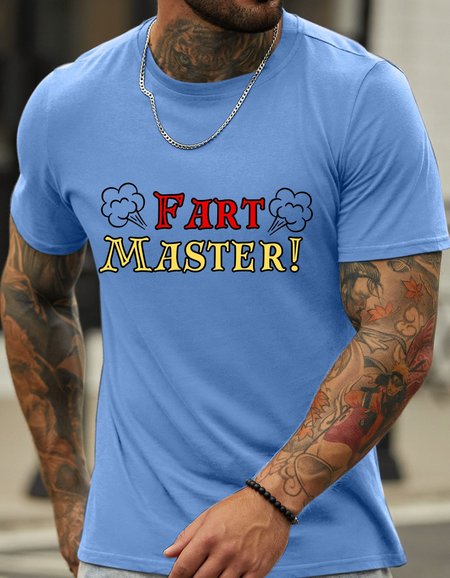 

Lilicloth X Kat8lyst Fart Master Men’s Fuuny Crew Neck Casual Cotton T-Shirt, Light blue, T-shirts