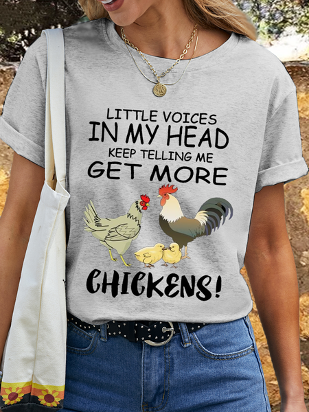 

Women's Cotton Little Voices In My Head Keep Telling Me Get More Chickens Funny Animal T-Shirt, Light gray, T-shirts