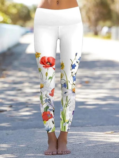 

Floral Casual Pants, White, Pants
