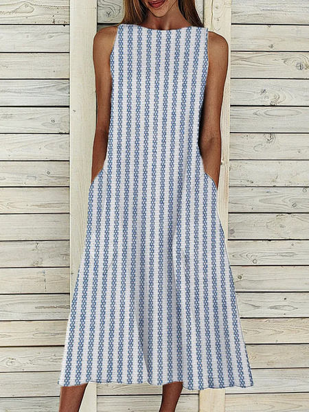 

Loose Casual Geometric Crew Neck Dress With No, Blue, Dresses