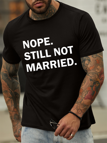 

Lilicloth X Hynek Rajtr Nope Still Not Married Men’s Crew Neck Casual Cotton T-Shirt, Black, T-shirts