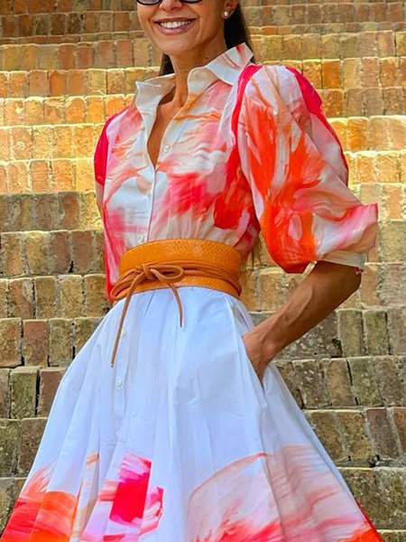 

Shirt Collar Abstract Loose Vacation Blouse, As picture, Blouses and Shirts