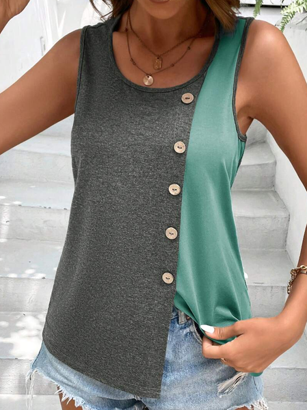 

Crew Neck Casual Plain Loose Tank Top, Gray, Tanks & Camis