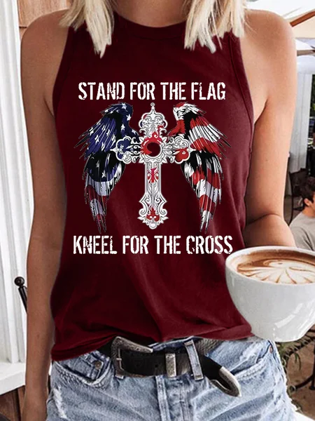

Women‘s Stand For The Flag Kneel For The Cross Crew Neck Casual Tank Top, Red, Tank Tops