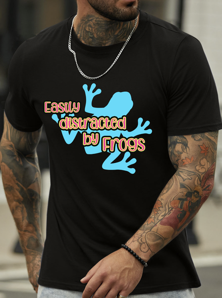 

Lilicloth X Paula Easy Distracted By Frogs Men’s Cotton Casual T-Shirt, Black, T-shirts