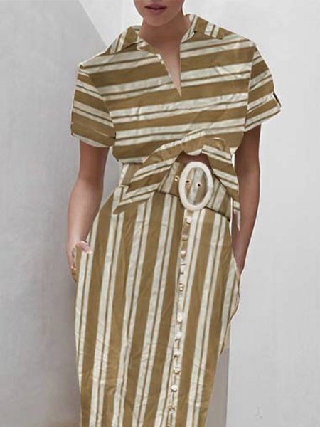 

Shirt Collar Regular Fit Striped Urban Blouse, Khaki, Blouses and Shirts