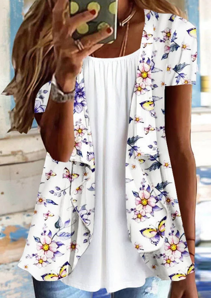 

Floral Crew Neck Casual Shirt, White, Shirts & Blouses