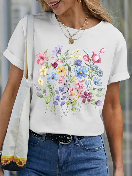 Women's wildflowers Cotton Casual T Shirt