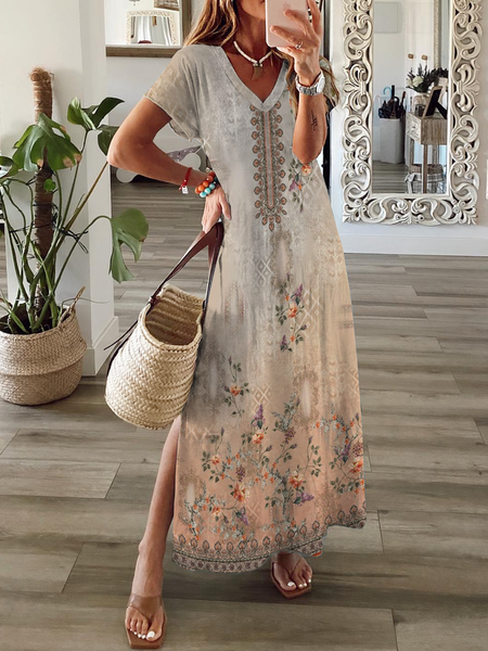 

Ethnic Casual Jersey Dress With No, Khaki, Casual Dresses