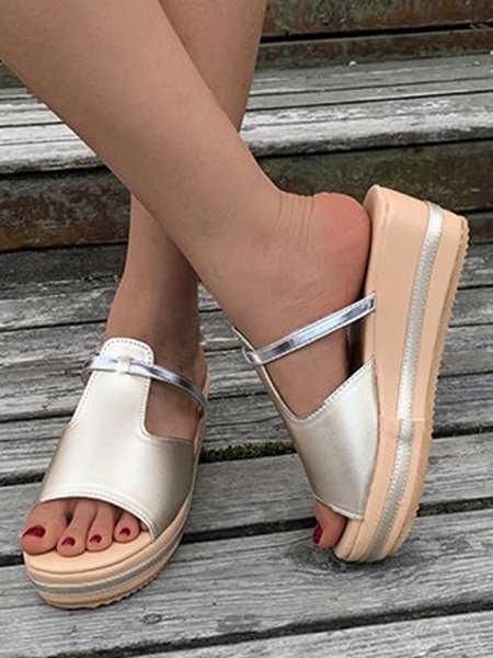 

Casual Thick-soled Wedge Sandals, Golden, Sandals