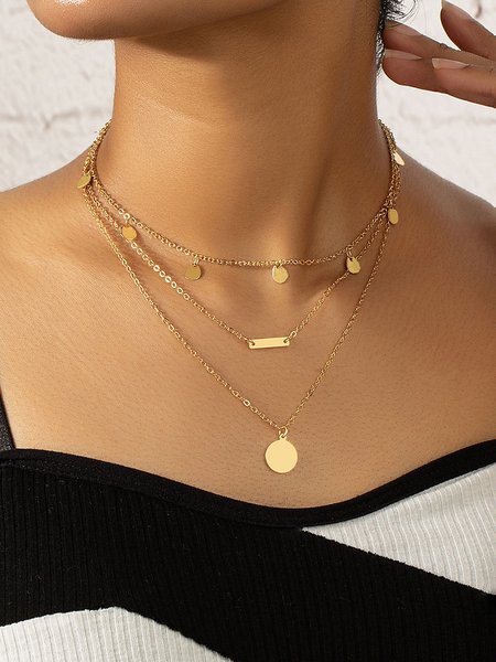 

Casual Geometric Layered Necklace Boho Vacation Women's Jewelry, Golden, Necklaces