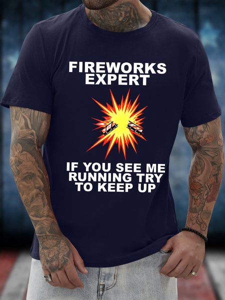 

Men's Fireworks Expert If You See Me Running Try To Keep Up Funny Independence Day Graphic Printing Cotton Text Letters Casual FFourth Of July T-Shirt, Purplish blue, T-shirts