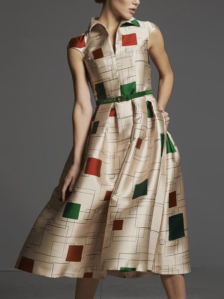 

Geometric Elegant Regular Fit Dress With No Belt, As picture, Midi Dresses