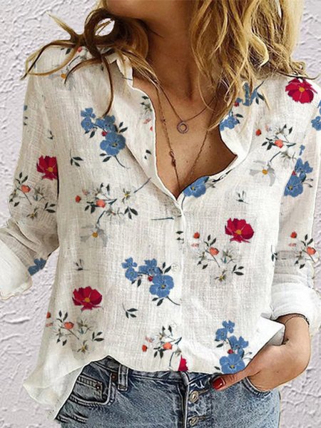 

Floral Comfort Linen Cotton Linen Shirt, White, Shirts & Blouses