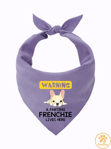 

Warning A Farting Frenchie Lives Here Matching Dog Print Bib, Purple, Pet Bandanas