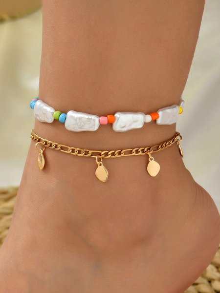

Pearl Beaded Layered Anklet Casual Holiday Bohemian Women's Jewelry, As picture, Anklets