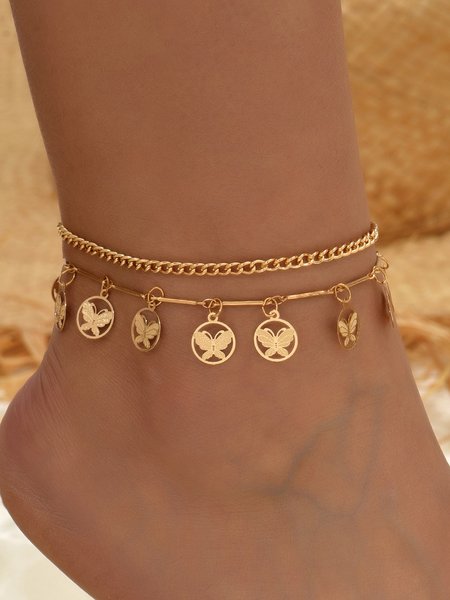 

Gold Cutout Butterfly Layered Anklet Holiday Bohemian Women's Jewelry, Golden, Anklets